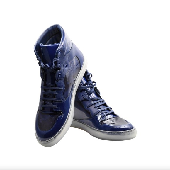 Balenciaga Men's Blue Patent Leather High Top Sneakers Brand New in Box - Picture 1 of 8